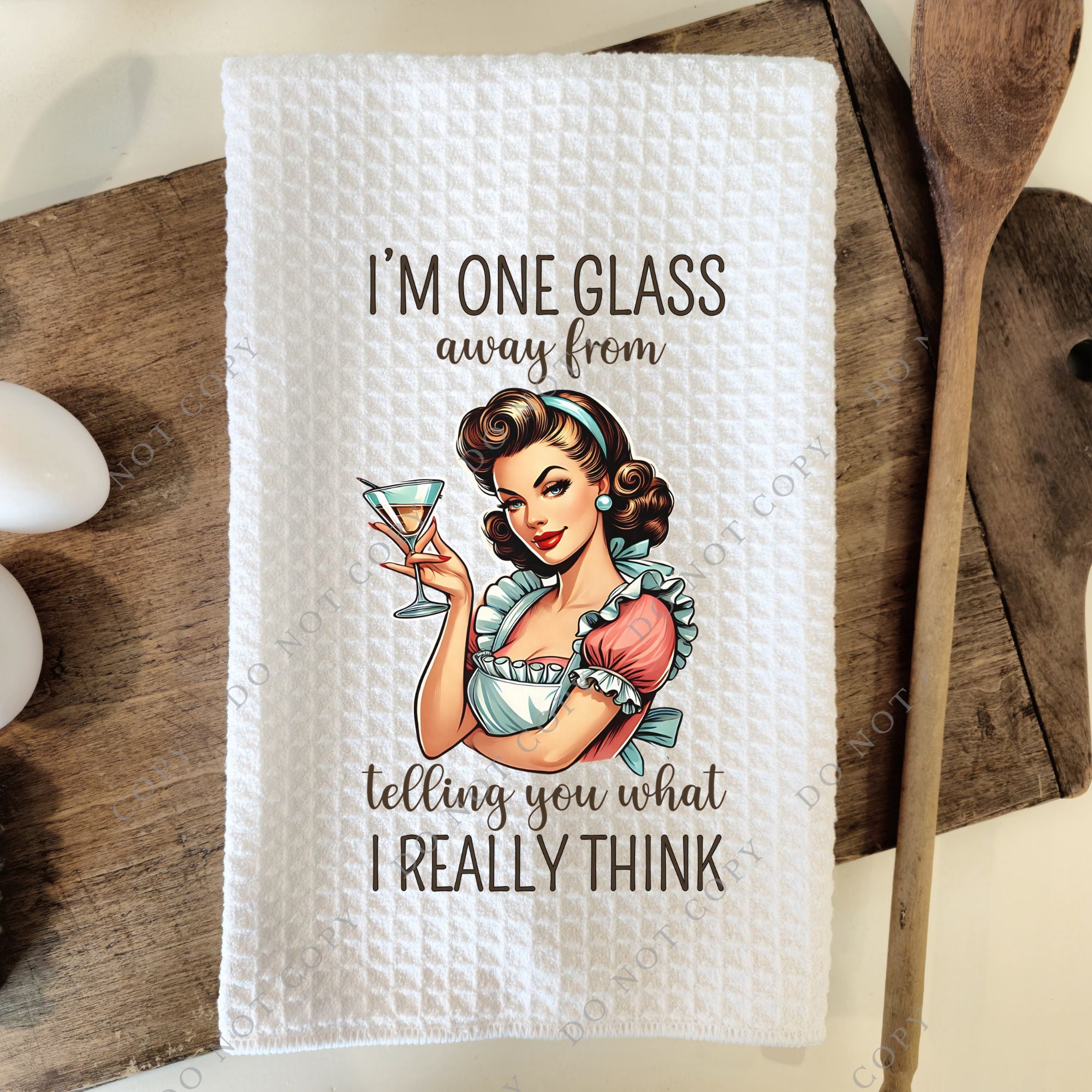 One Glass away Tea Towel